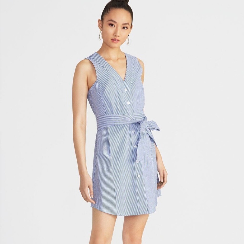 Rachel Roy Blue White Striped Sleeveless Button Front Shirt Dress Size 14